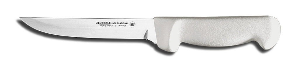 6 inch wide boning knife, white handle